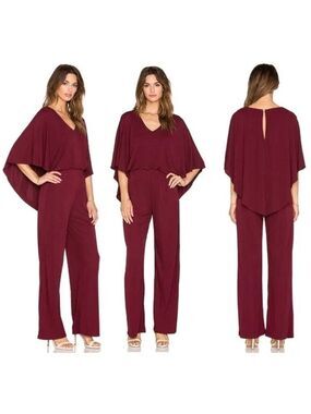 Trina Turk Willows 2 Jumpsuit Batwing Cape Flowy Sleeve Burgundy Size 0